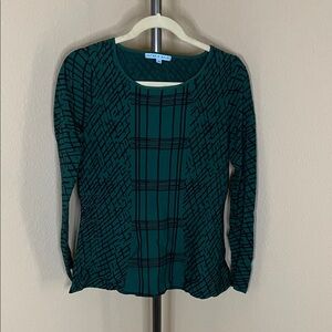 ANTONIO MELANI Teal and Black Geometric Blouse